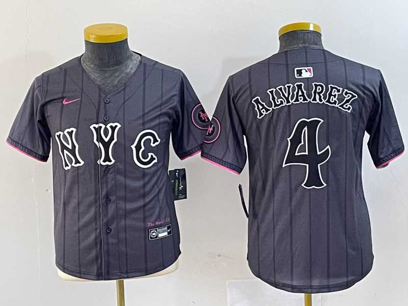 Youth New York Mets #4 Francisco Alvarez Gray 2024 City Connect Cool Base Stitched Jersey->mlb youth jerseys->MLB Jersey